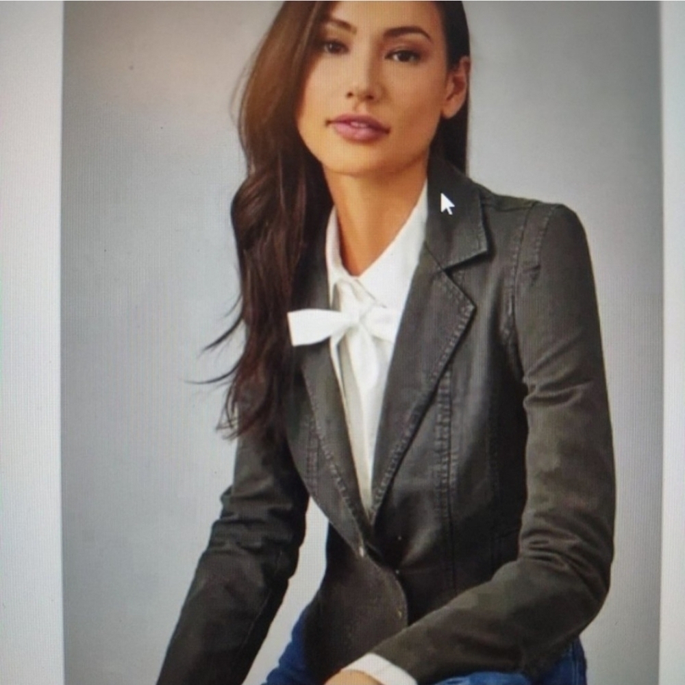 Anthropologie Structured Button Front Blazer Jacket Twill Dark Gray Size 12